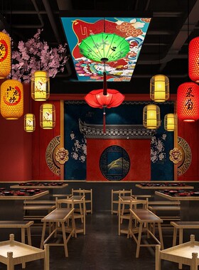 火锅店灯笼d吊灯中式复古餐厅饭店中国风装饰店铺商用竹艺竹编灯