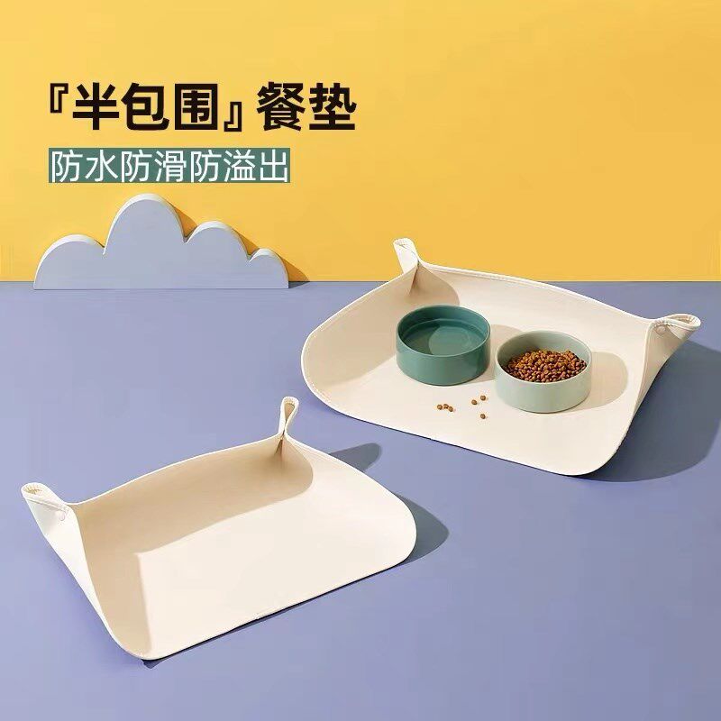 宠物防洒餐垫猫咪碗垫防水防油PU皮革猫碗狗碗防滑垫大小餐垫