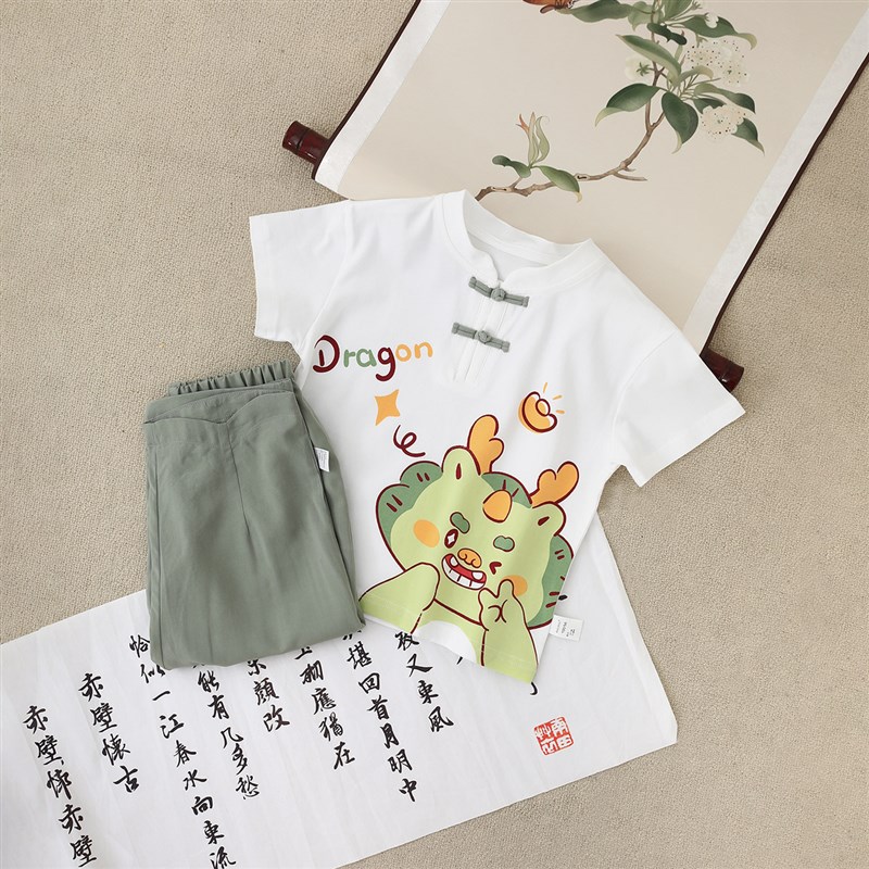 男童短袖c套装夏季宝宝新中式汉服周岁礼服婴儿分体衣服儿童夏装
