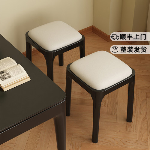 中古实木凳子家用可叠放s软包方板凳简约餐厅备用椅子餐桌凳梳妆