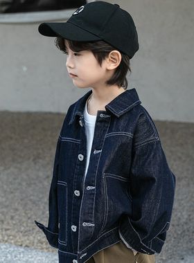 米修叻男童春季软牛仔外套日系简约小孩春装新P款衣服牛仔夹克上