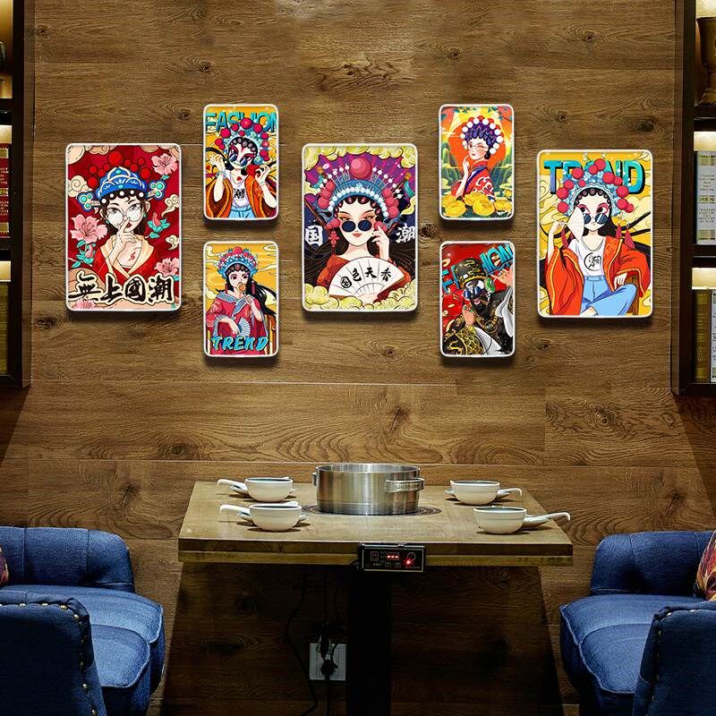 京剧戏曲花旦人物脸谱饭店挂画装饰画川剧餐馆火锅店烧烤组合墙画
