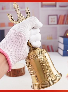 道家三清铃纯黄铜天蓬铃帝钟法器手摇铃三叉铃法道士铃铛大号摆件