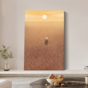 日出麦穗纯手绘油画侘寂风玄关装 饰画客厅抽象人物肌理画麦浪挂画