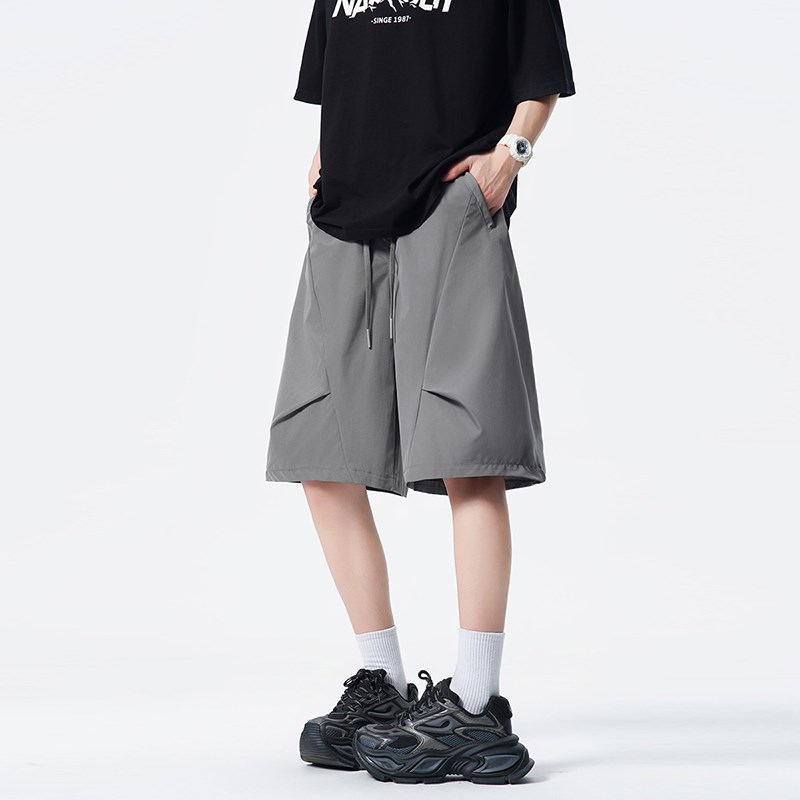 美式立体褶皱冰丝短裤男夏季薄款透气速干工装裤篮球运动五分裤子