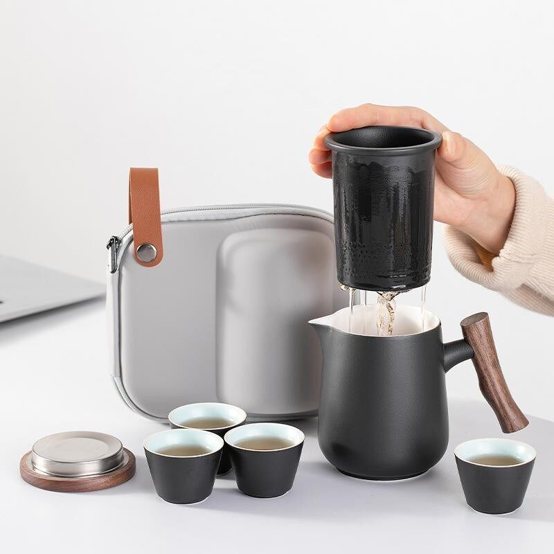 陶瓷旅行茶具个人专用小套装便携式快客杯泡茶壶茶杯户外露营喝茶