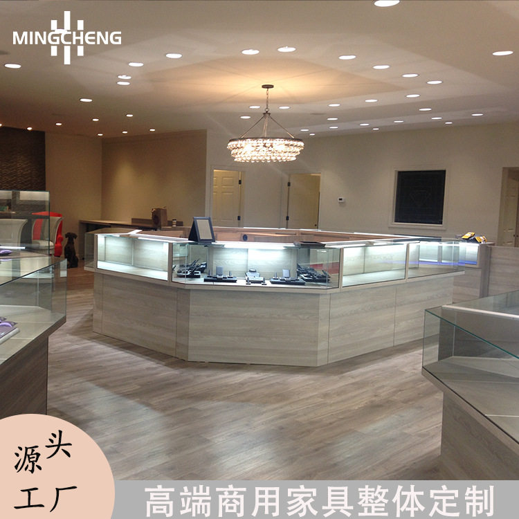 中式珠宝展柜异形古董首饰中岛展柜木制射灯玻璃陈列柜珠宝展示架图片