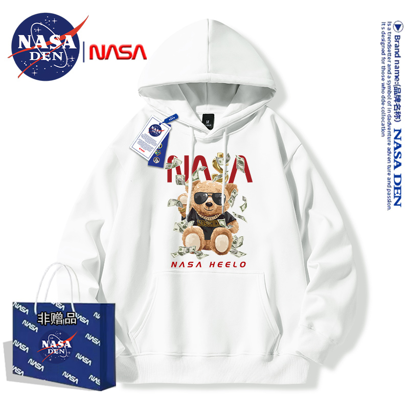 NASA联名美式重磅长袖卫衣男女款秋季时尚潮牌宽松百搭连帽情侣衫