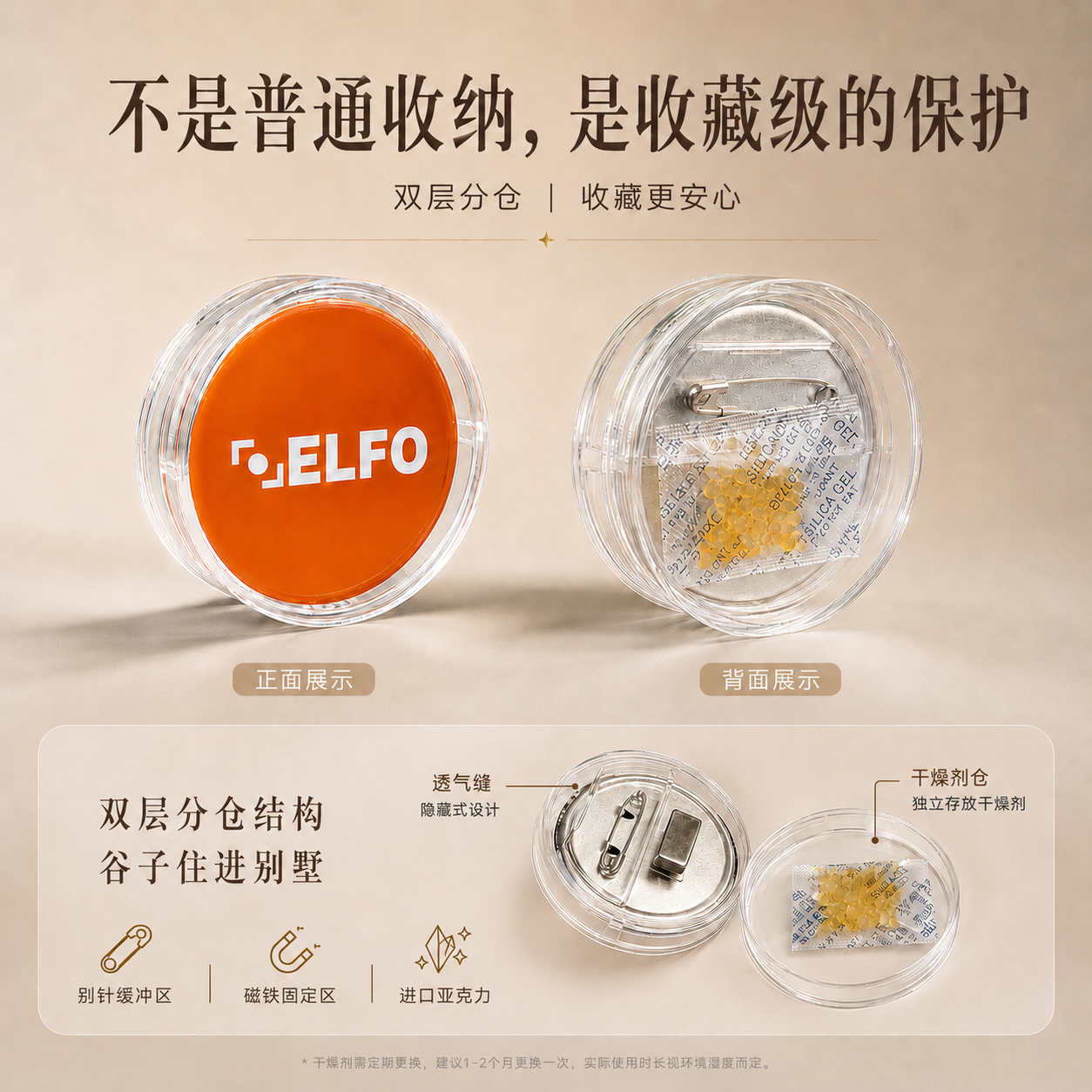ELFO吧唧盒徽章收纳保护防潮防锈透明谷子展示架吧唧保护套痛包
