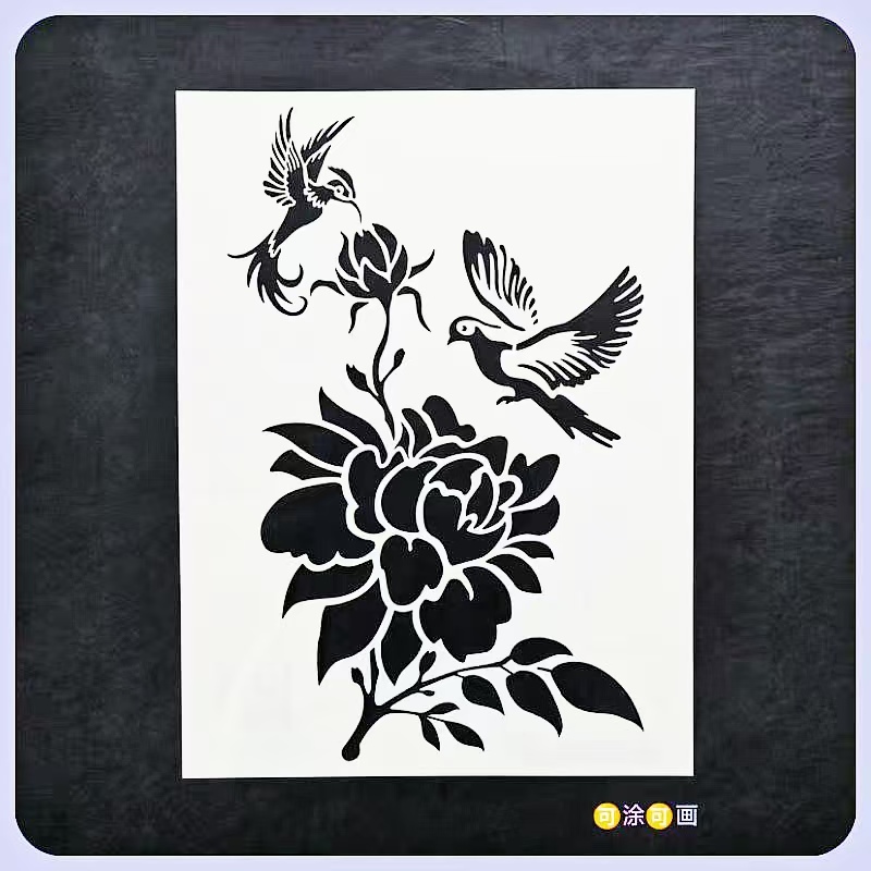 新款花鸟图案墙面家具装饰喷漆遮蔽板油画丙烯画临摹神器绘画模板图片