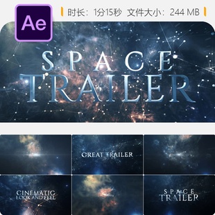 宇宙太空科幻电影预告片开场AE模板Element3D特效