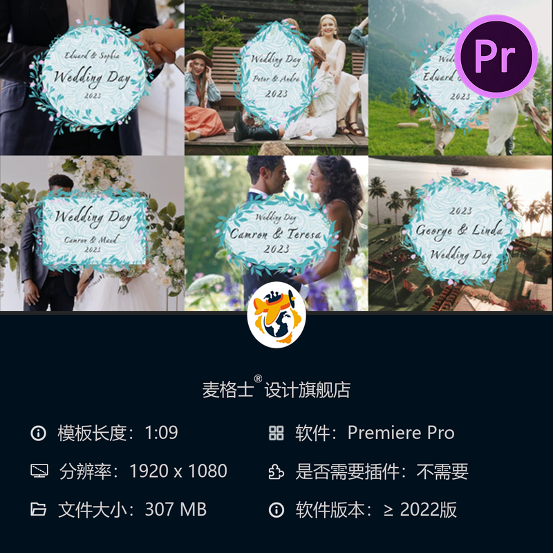 复古浪漫爱情垂直婚礼相册开场PR模板徽章动画电影胶片特效合集