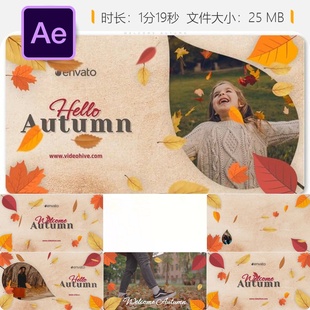 秋日AE模板飞卡情感记忆相册婚礼纪念动画温馨家庭相册展示片