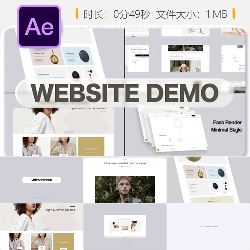 AE模板网站演示视频广告宣传片3D动态用户界面设计明亮现代风格