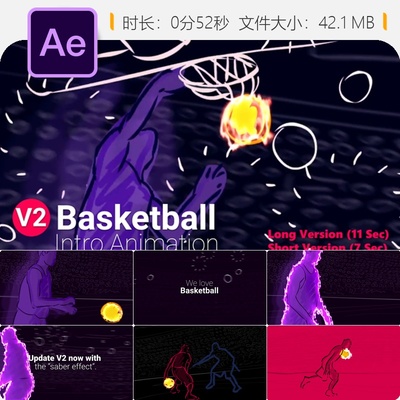 篮球运动NBA扣篮开场AE模板4K动画LOGO片头体育赛事转播合集装