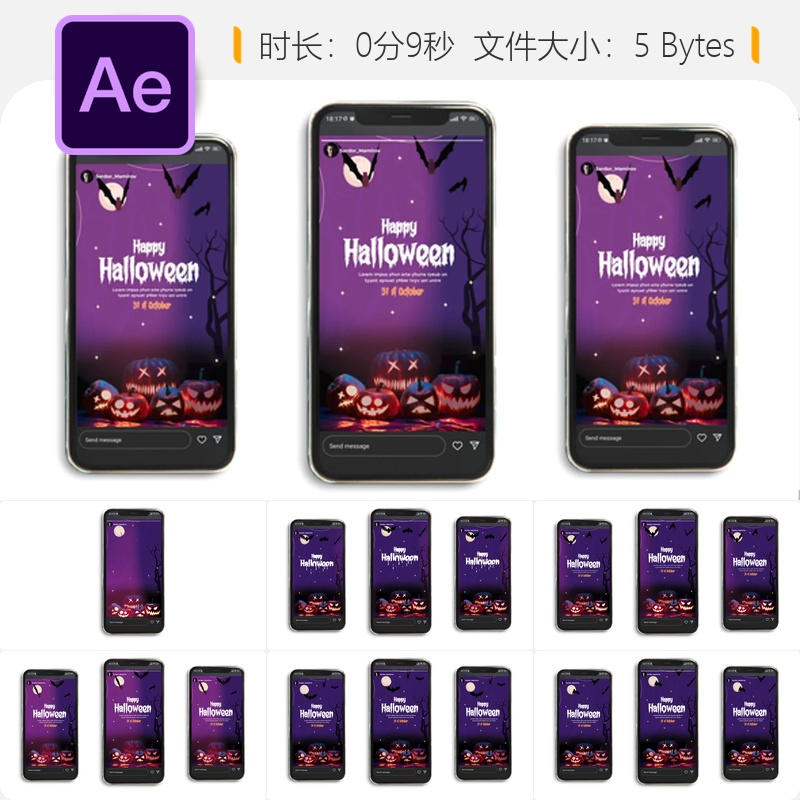 万圣节AE模板暗黑恐怖动画怪物南瓜现代文字动画预设4K视频素材