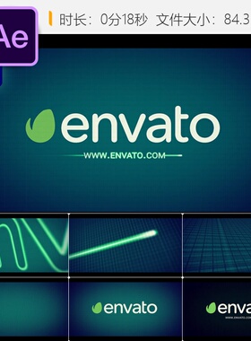 医疗健康心电图AE模板绿色心跳LOGO动画企业标志片头4K特效