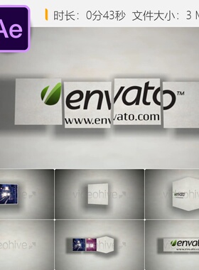 AE模板灰色平滑企业标志开场立方体组合动画视频片头设计模板