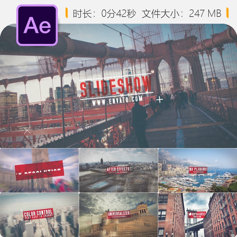 Glitch故障风格动态幻灯片AE模板城市Dubstep开场LOGO动画特效