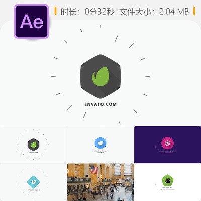 AE模板三维翻转形状标志动画简单快速片头片尾4K高清特效制作