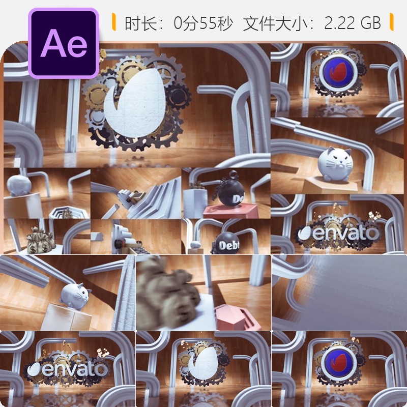 AE模板3D企业标志揭示动画商务开场视频制作4K高清片头设计模板