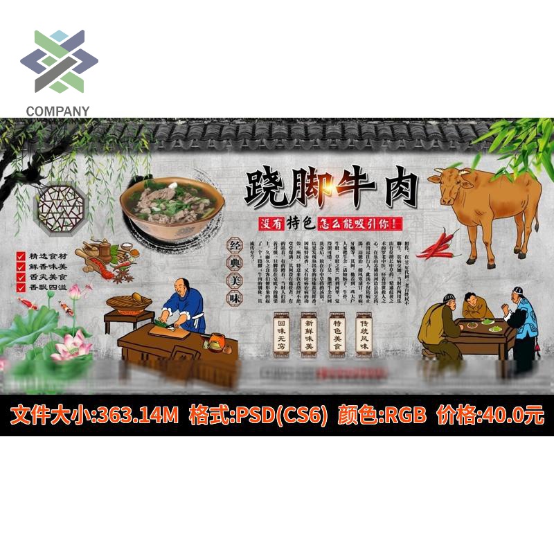 乐山翘脚牛肉饭店广告墙纸背景墙酒店四川翘脚牛肉挂图装饰画素材