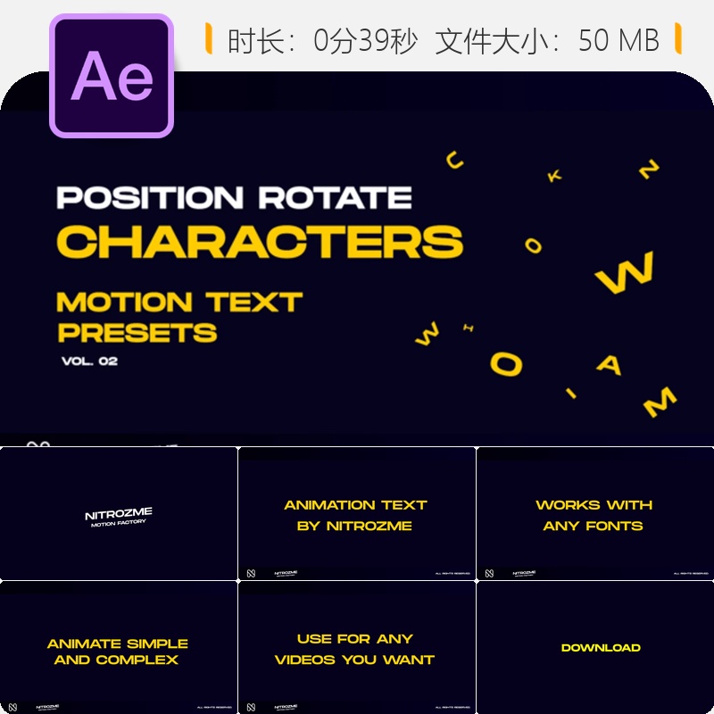 AE模板文字动画运动位置旋转缩放预设Mister Horse