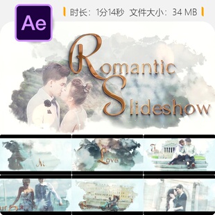 浪漫婚礼回忆相册开场AE模板美丽视频展示相册制作精美模板