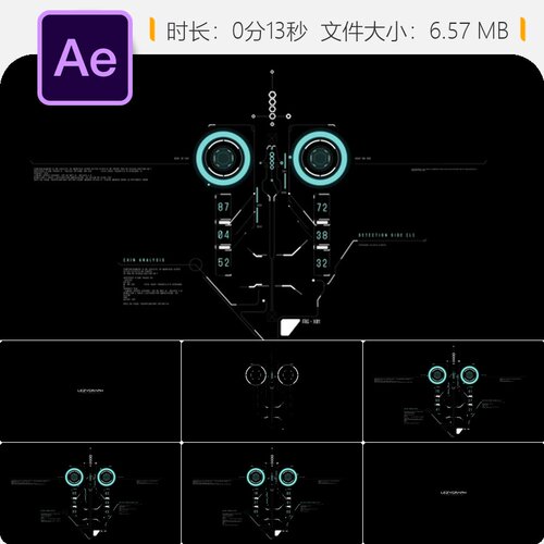 HUD面部识别AE模板科幻数据界面plexus元素技术图形动画设计包