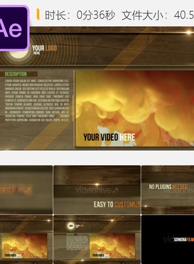 AE模板棕色糖优雅木质纹理视频开场动画4K自然风格黑色橙色平滑