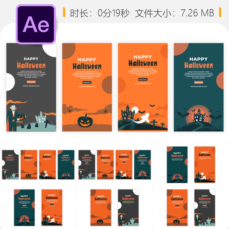 万圣节快乐AE模板卡通幽灵森林童话场景动画视频素材4K高清背景