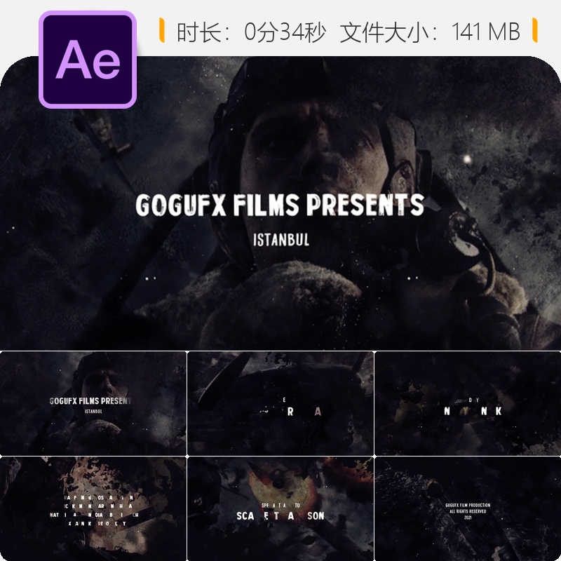 电影片尾滚动字幕AE模板电影片尾演职员表滚动动画4K视频素材