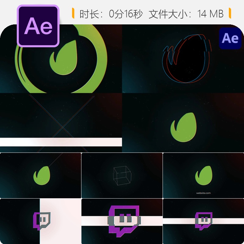 Dubstep故障风格LOGO动画AE模板数字几何动态抽象彩色品牌设计