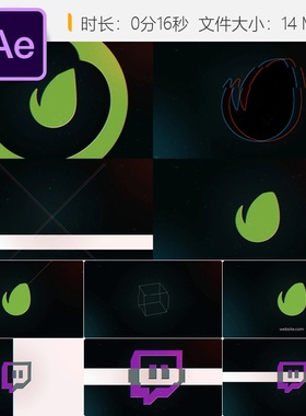 Dubstep故障风格LOGO动画AE模板数字几何动态抽象彩色品牌设计