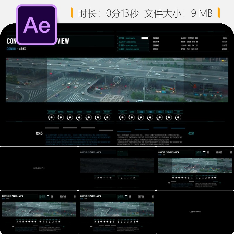 HUD科幻数据界面AE模板数字屏幕元素无人机图形包科技感动态效果