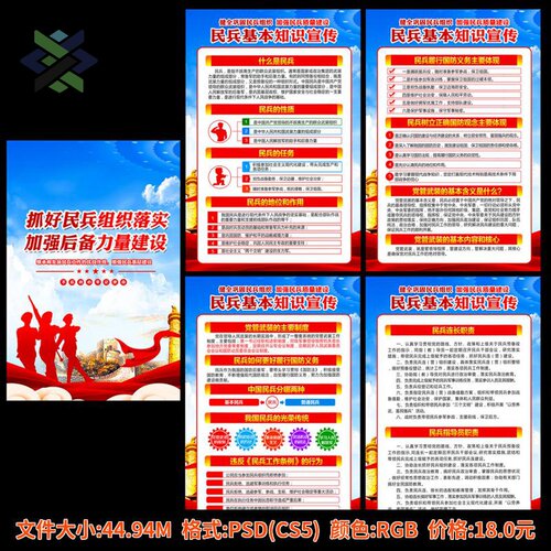 民兵国防教育党建宣传栏板报设计展板海报源文件设计源文件素材ps