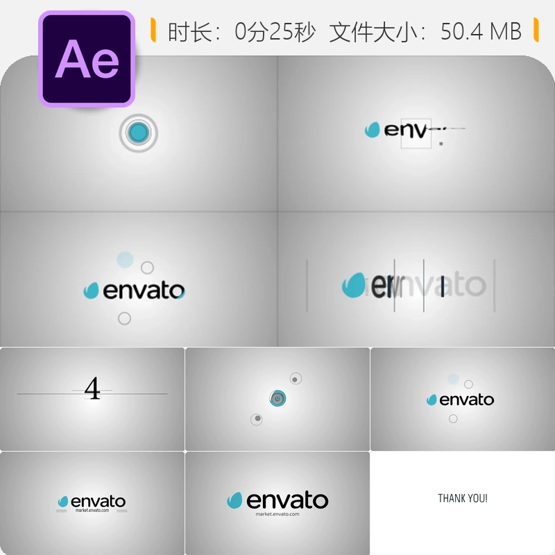 极简LOGO动画AE模板扁平企业风片头干净版权无忧4K高清品质版