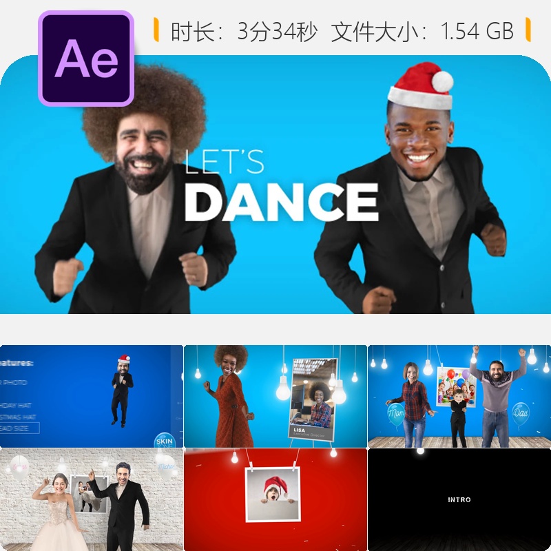 AE模板圣诞新年舞蹈人物动画GIF视频展示AE特效设计素材下载包