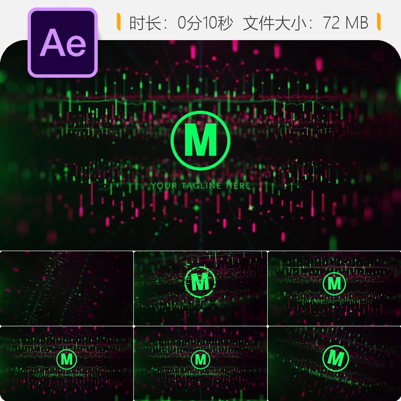 未来科技数据图表企业LOGO动画AE模板绿色故障效果加密货币元素