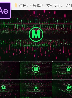 未来科技数据图表企业LOGO动画AE模板绿色故障效果加密货币元素