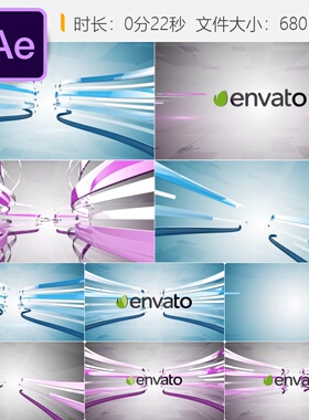 蓝色玻璃3D线条LOGO动画AE模板优雅开场视频制作效果展示片头