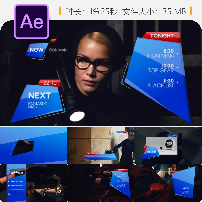 多边形广播包装AE模板体育新闻频道包4K动态栏目条动画设计制作
