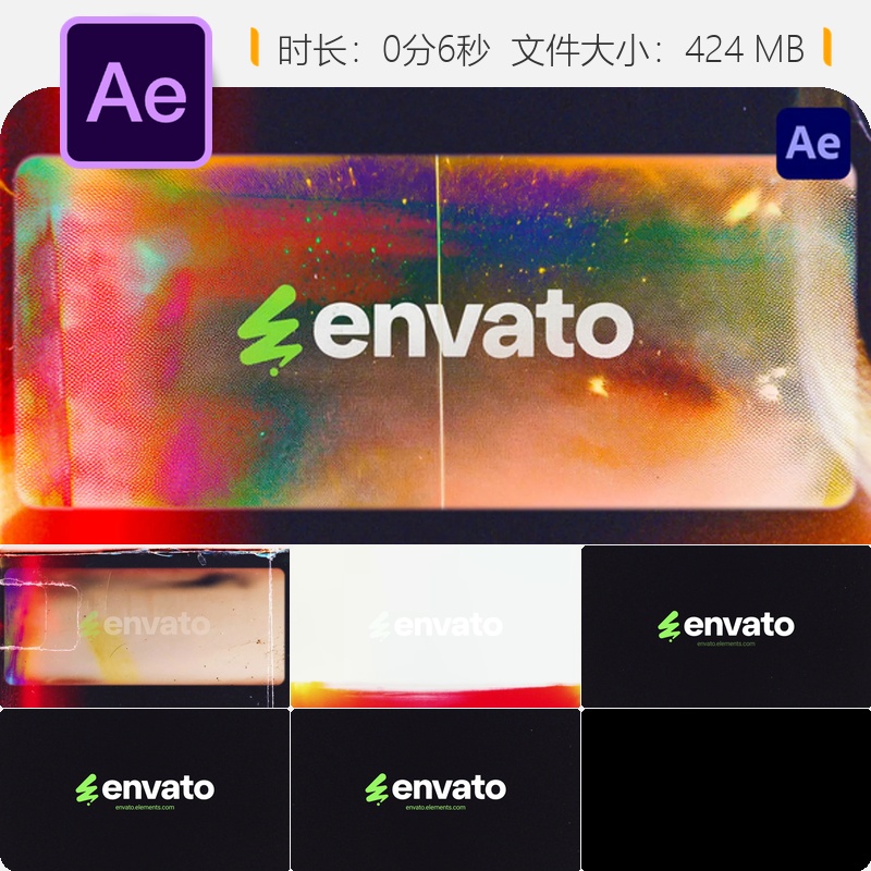 复古电影故障效果AE模板LOGO动画胶片燃烧转场老式电影纹理特效