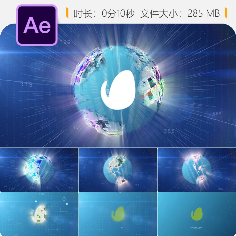 星球科技地球宇宙空间AE模板LOGO动画开场特效4K科幻风格设计