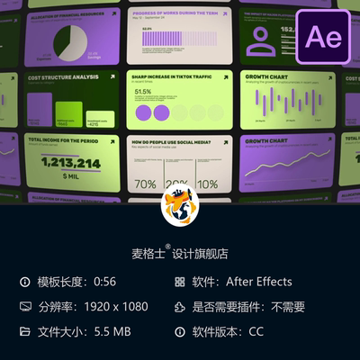 多彩信息图表AE模板创意数据可视化企业财经柱状图设计元素集