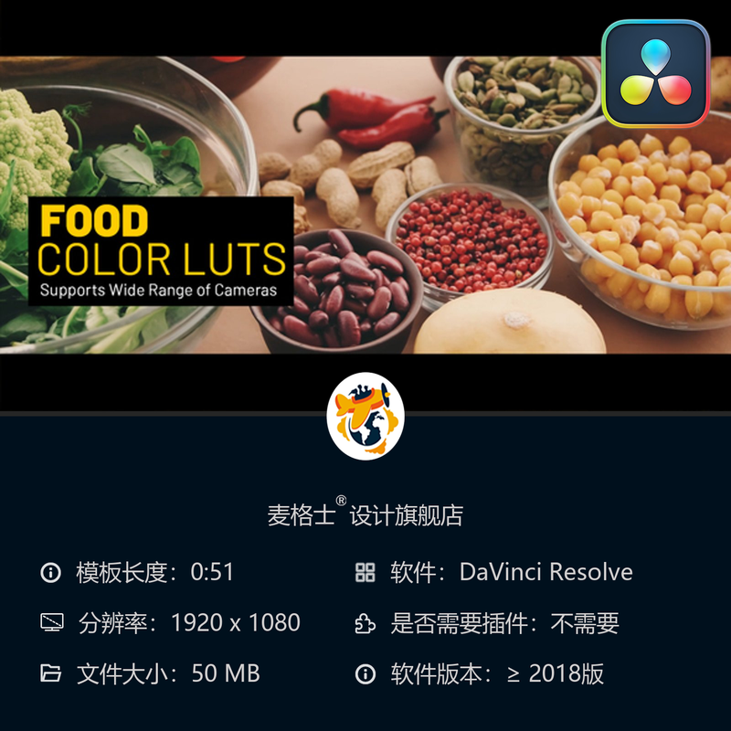 达芬奇电影级美食调色LUT预设支持ARRI佳能摄影机色彩