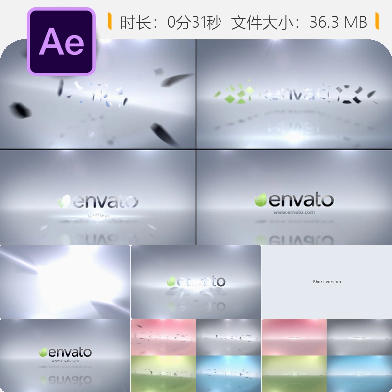 AE模板优雅企业LOGO动画展示片头视频制作4K高清光效设计模板