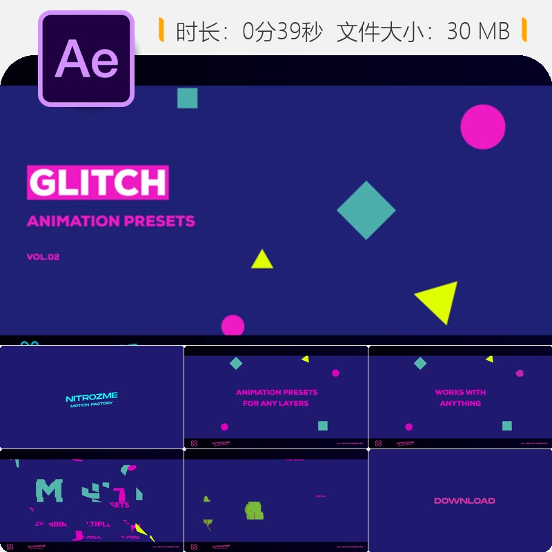 Glitch Motion Presets Vol 02 AE模板动画预设物理特效文字动画