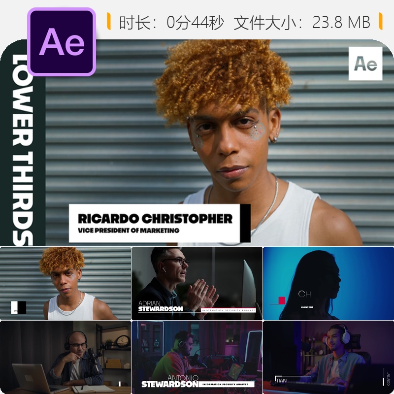 10款动态下三分之一AE模板广播级企业社交媒体文字排版