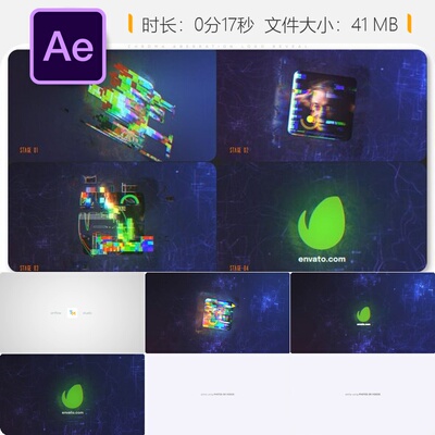 Chroma Aberration科幻未来科技AE模板LOGO动画彩色数字网格开场